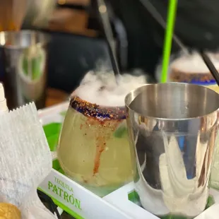  tray with a drink and a dessert