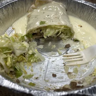 Lots and lots of lettuce on a steak burrito. I asked for no beans, no lettuce, tomatoes or sour cream on it.