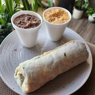 Carnita burrito, rice &amp; beans.