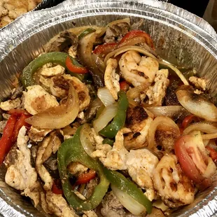 Beef, Chicken and Shrimp fajitas