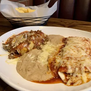 Special Lunch #4 tamale, burrito and beans.