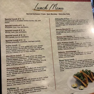 Lunch menu