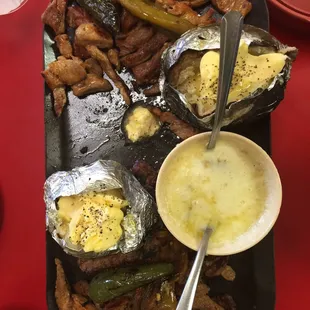 Grilled beef and pork with hatch chile n cheese