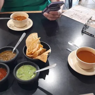Chips and salsa and bean soup