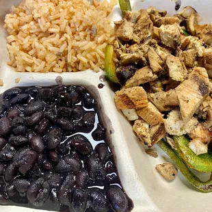 Chicken fajita combo (I requested no onions) Side of Mexican Rice and Black Beans