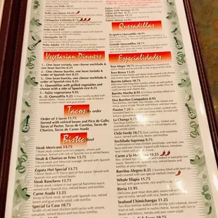 a menu for a mexican restaurant
