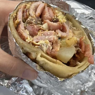 Ham and Bacon Breakfast Burrito
