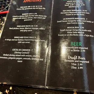 a menu for a mexican restaurant