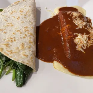 A la cart spinach quesadilla and cheese enchilada