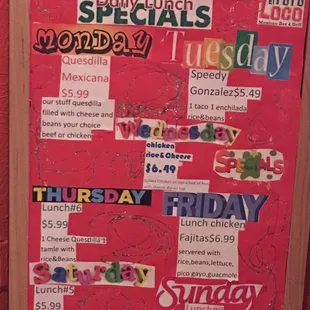 Lunch daily specials