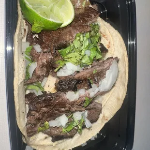 Carne asada taco with handmade tortillas