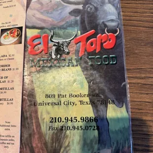 Front of menu