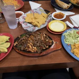 Chicken and steak fajitas.