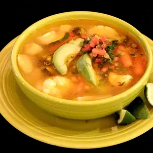 a yellow bowl of soup