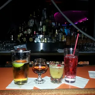 Beer, Remy Martin, chaser and Cosmopolitan. Good times.