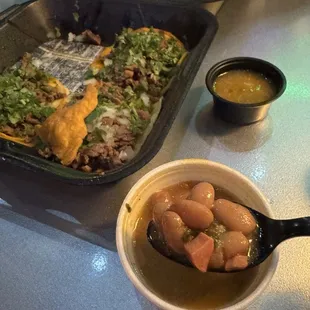 Tacos de asada, frijoles rancheros