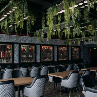 tables and chairs in a restaurant