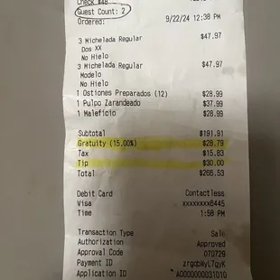 Recibo con cobro extra de propina