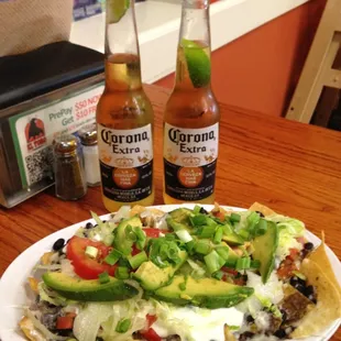 Vegetarian Nachos! Green onions upon request. Dig in!