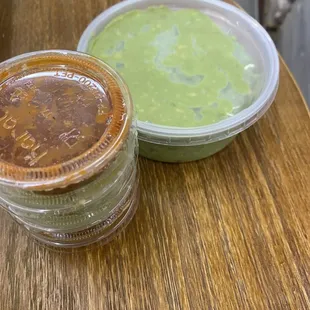 Salsas (yes, they have a kick to them!) and small guacamole (note- you have to buy chips separately)