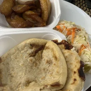 Fried plantains, papusas, pickled cabbage