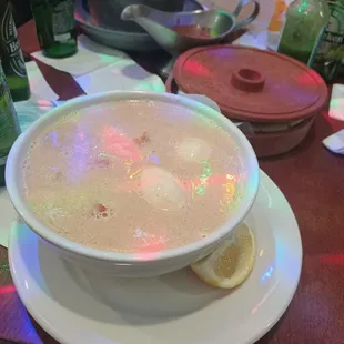 a bowl of soup on a plate