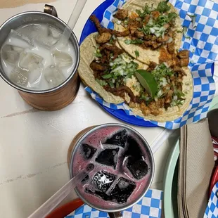 HORCHATA, AGUA DE JAMAICA(Hibiscus water)  POLLO TACO &amp; ASADA TACO