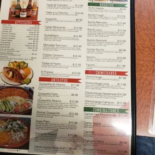 a menu for a mexican restaurant