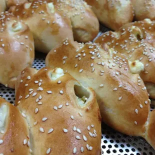 Small bolillos with cream cheese and jalapeños