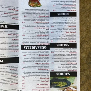 a menu for a restaurant