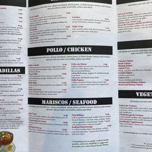 a menu for a mexican restaurant