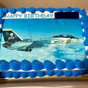 F-14 white cake with fresh strawberries, delicious! My son LOVED it!!!!