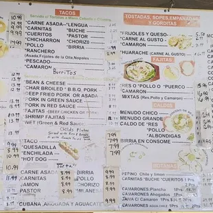 a menu for a mexican restaurant
