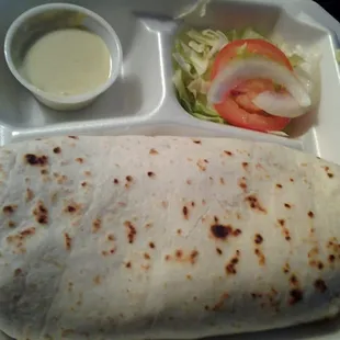 Beef burrito is huge. I suggest you ask them to hold the lettuce so you can enjoy the left overs