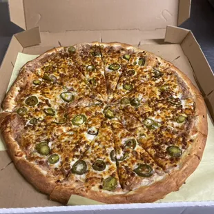 La Toreada pizza (Mashed beans, Cheese, Chorizo, Jalapeño). Get it Exclusively at Pizzeria El Triunfo!!!