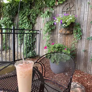 a patio table with an umbrella