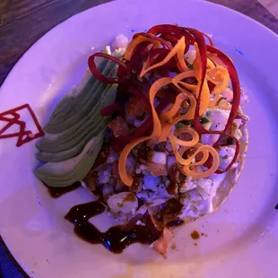 Tostada ceviche w/shrimp