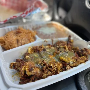 Chorizo and eggs with green salsa