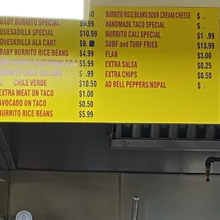 additional menu items