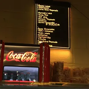 a menu on the wall