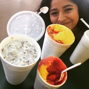 Coconut and nut agua fresca and mango+mango chamoy shaved ice! So good!