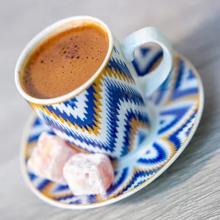 Turkish coffee served with Lokum