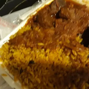 Beef stew, yellow rice &amp; plantains.