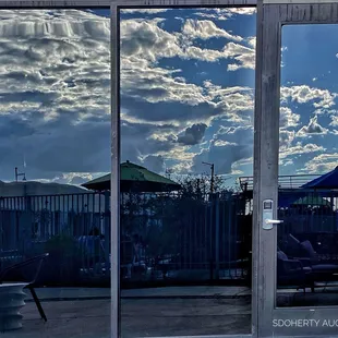 Albuquerque sunset reflected in the windows from the patio.