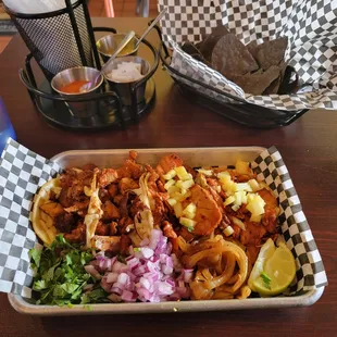 Adobada and al Pastor taco plate