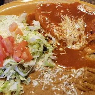 Chalupa, chile relleno and beans... included desert $6.75 lunch special