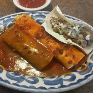 #11 beef enchilada &amp; burrito with carnitas taco