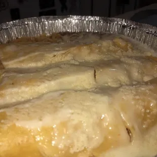 Closeup of Enchiladas Suizas, chicken (takeout)