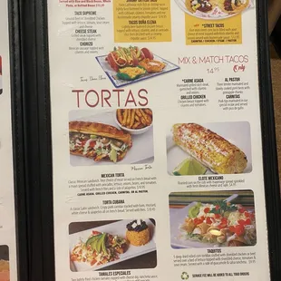a menu for mexican cuisine