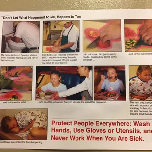 Some places have signs in the restroom that employees must wash their hands.  Others give you little stories that are gross (but funny).